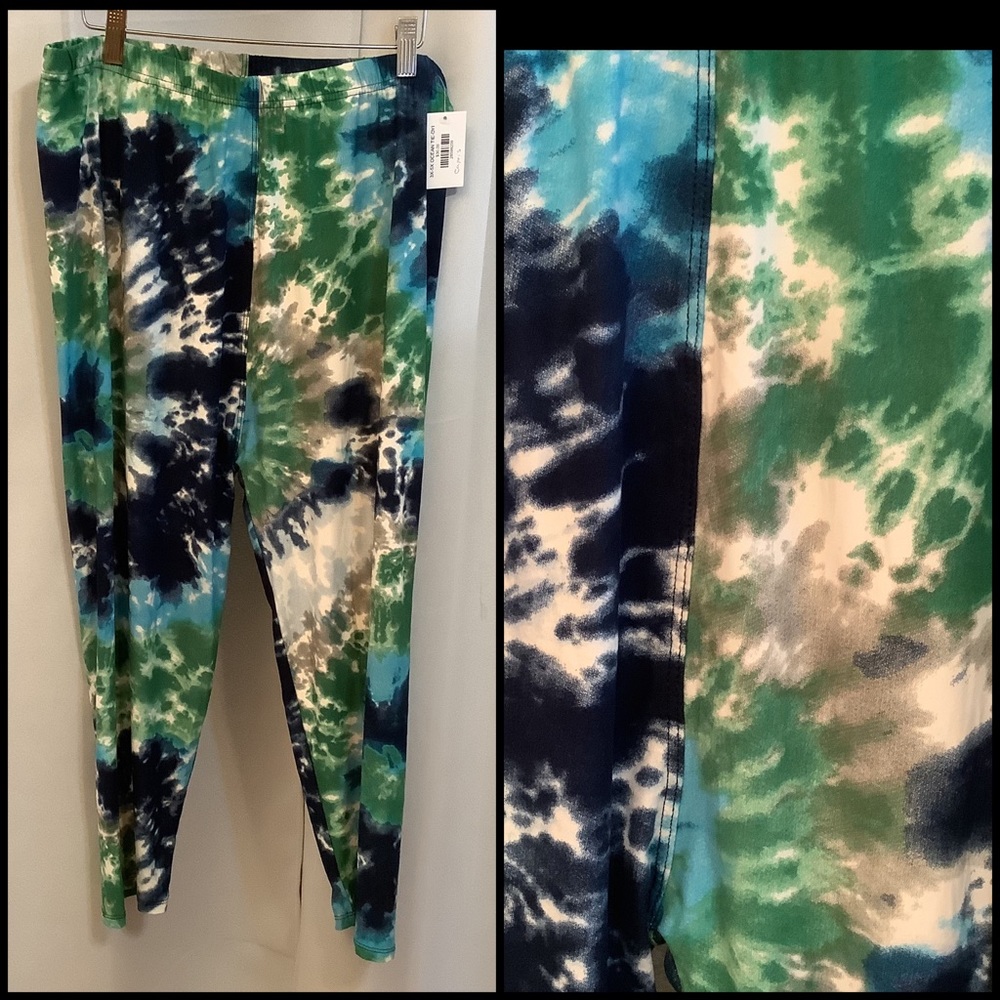 Leggings Capris Cropped Women’s 3XL-5XL Elastic Waistband Ocean Tie-Dye Pattern